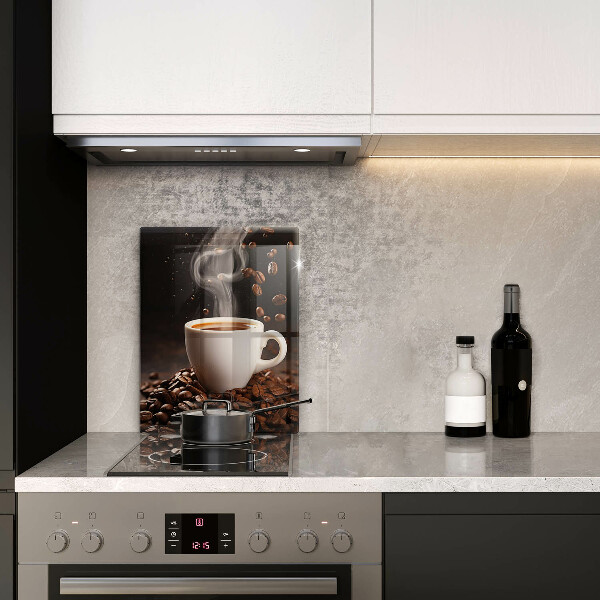 Chopping board glass Hot cup of coffee