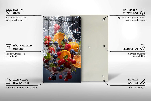 Chopping board glass Fruit in water