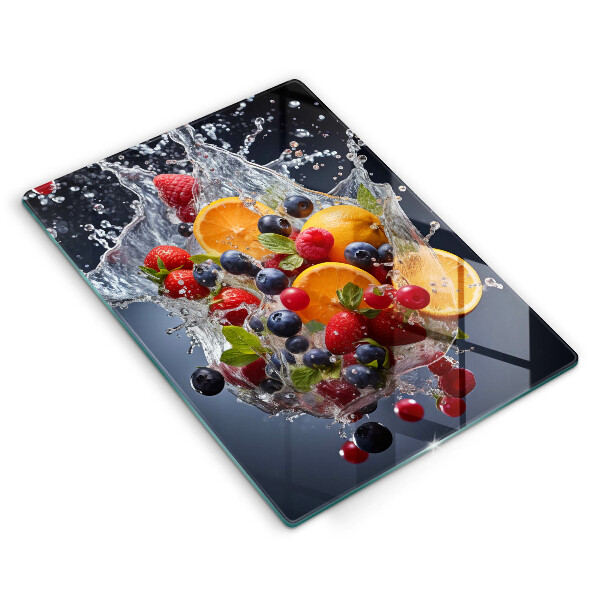 Chopping board glass Fruit in water