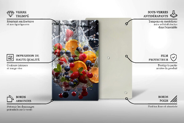 Chopping board glass Fruit in water