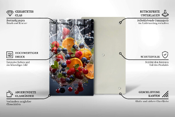 Chopping board glass Fruit in water