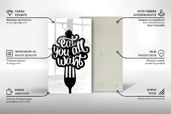 Chopping board glass The inscription Eat You All Want