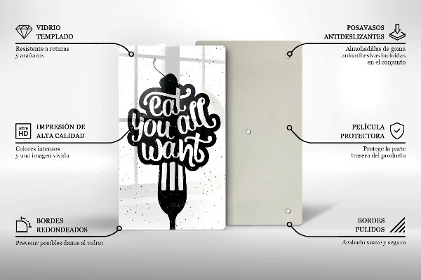 Chopping board glass The inscription Eat You All Want