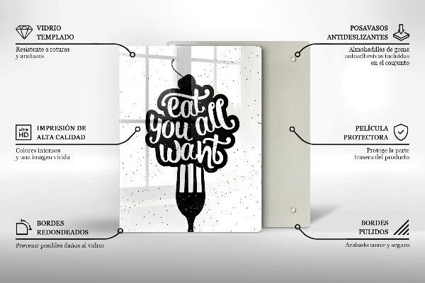Chopping board glass The inscription Eat You All Want