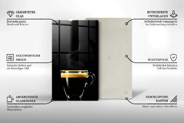 Chopping board glass A glass of black coffee