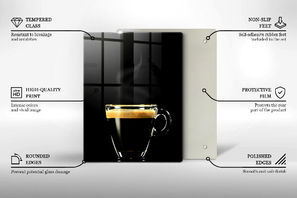 Chopping board glass A glass of black coffee