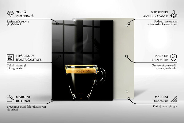Chopping board glass A glass of black coffee