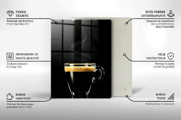 Chopping board glass A glass of black coffee