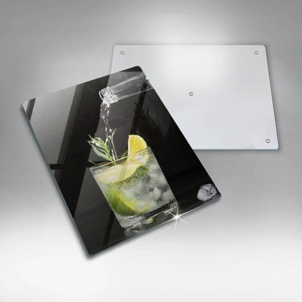 Chopping board glass A glass of water