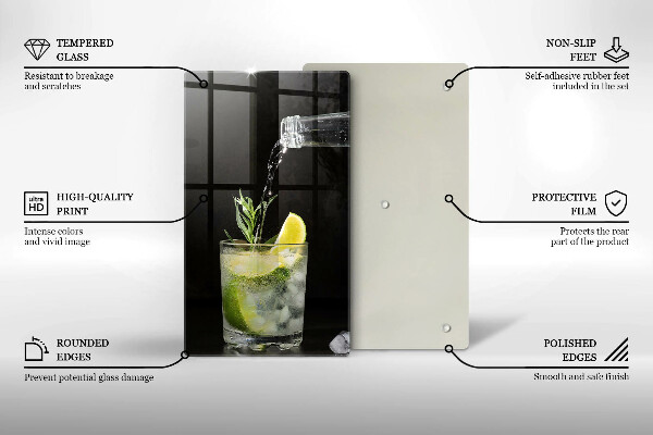 Chopping board glass A glass of water