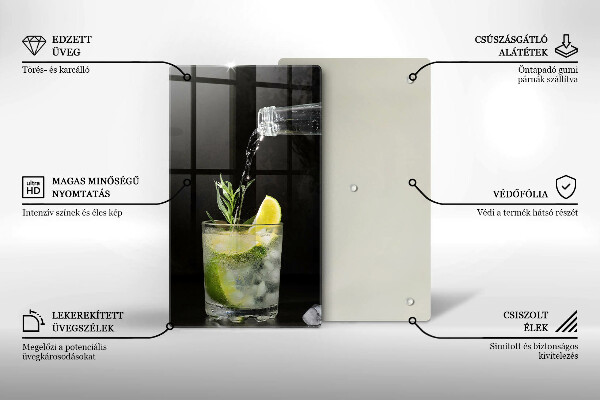 Chopping board glass A glass of water