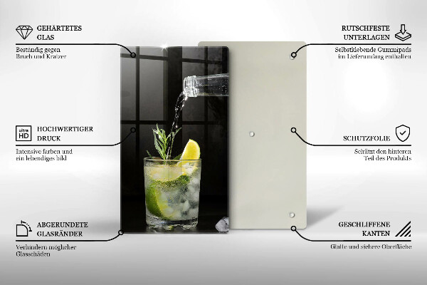 Chopping board glass A glass of water