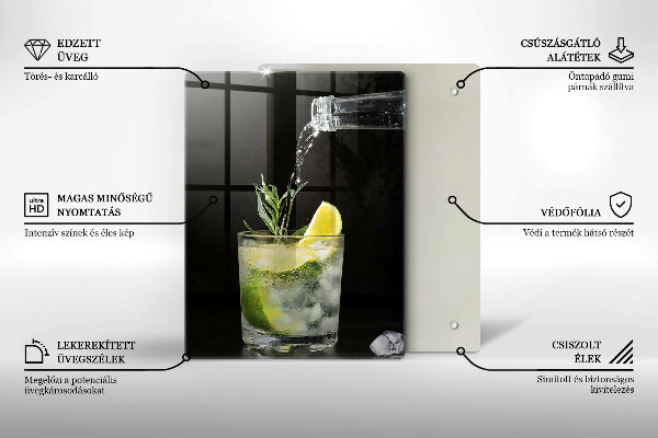 Chopping board glass A glass of water