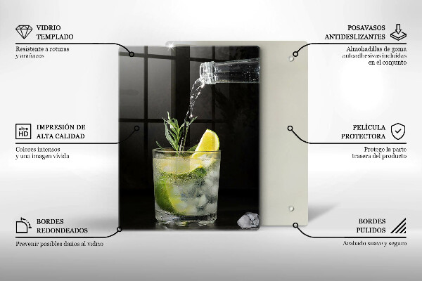 Chopping board glass A glass of water