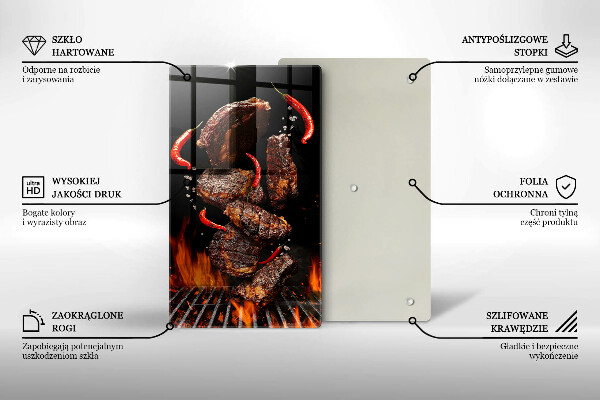 Chopping board glass Meat on the grill