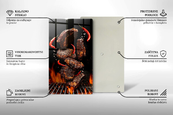 Chopping board glass Meat on the grill