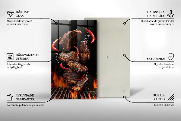 Chopping board glass Meat on the grill