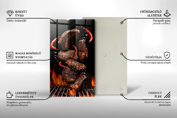 Chopping board glass Meat on the grill