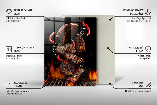 Chopping board glass Meat on the grill