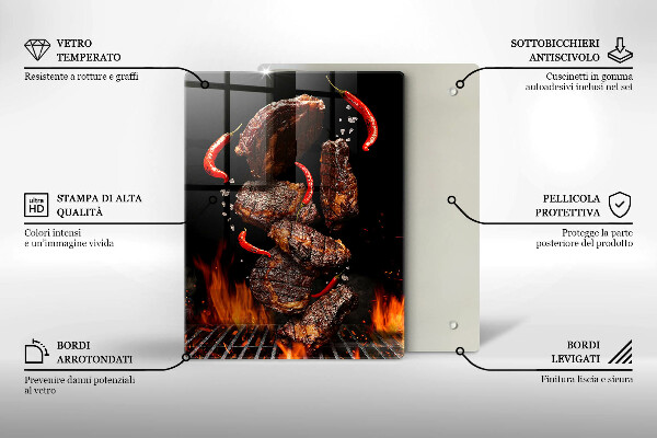 Chopping board glass Meat on the grill