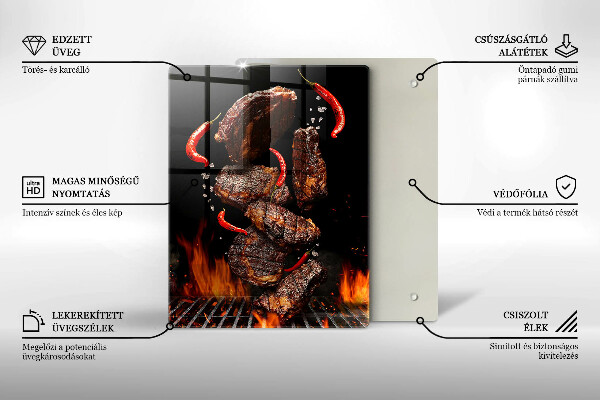 Chopping board glass Meat on the grill