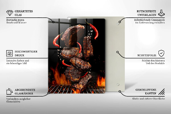 Chopping board glass Meat on the grill