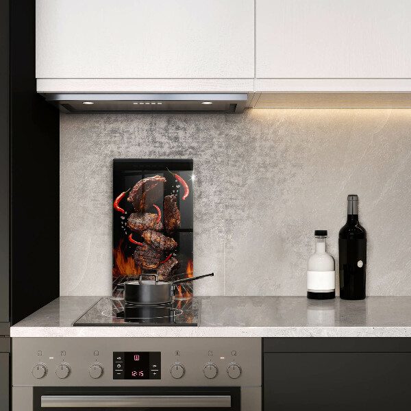 Chopping board glass Meat on the grill