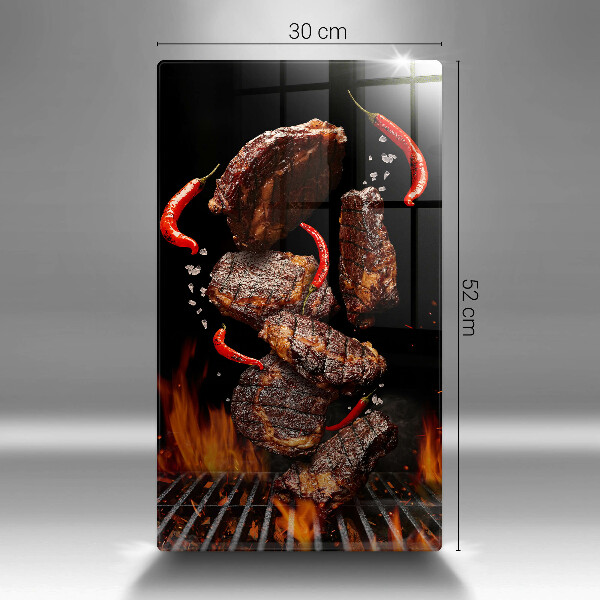 Chopping board glass Meat on the grill