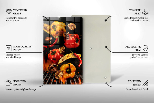 Chopping board glass Vegetables on the grill