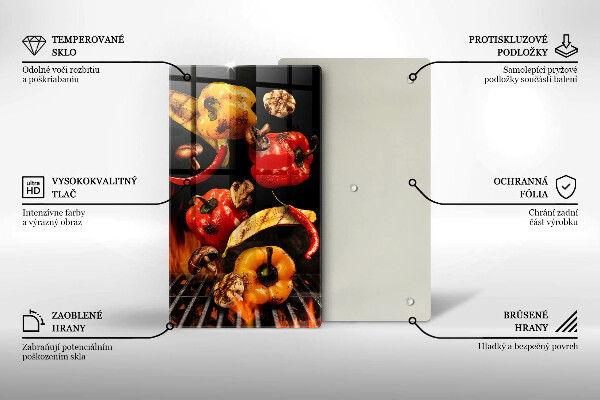 Chopping board glass Vegetables on the grill