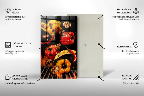 Chopping board glass Vegetables on the grill