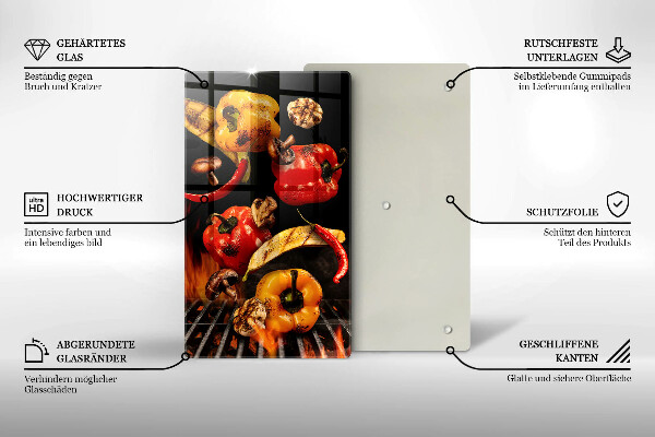 Chopping board glass Vegetables on the grill