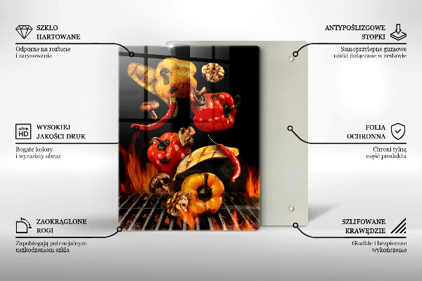 Chopping board glass Vegetables on the grill