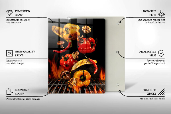 Chopping board glass Vegetables on the grill