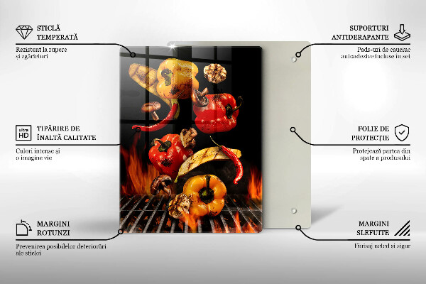 Chopping board glass Vegetables on the grill
