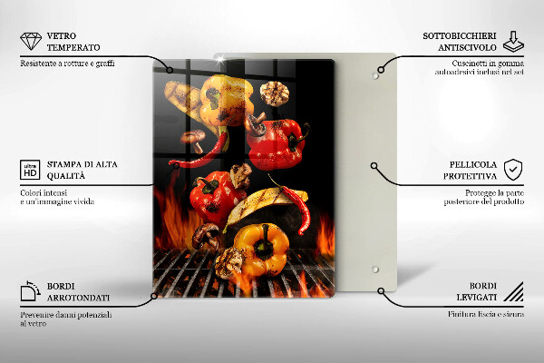 Chopping board glass Vegetables on the grill