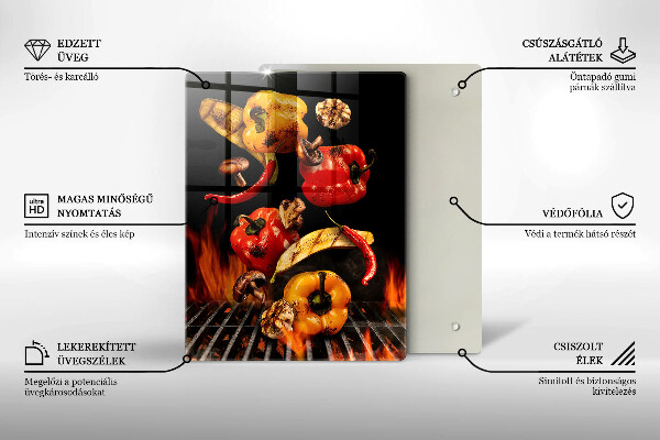 Chopping board glass Vegetables on the grill