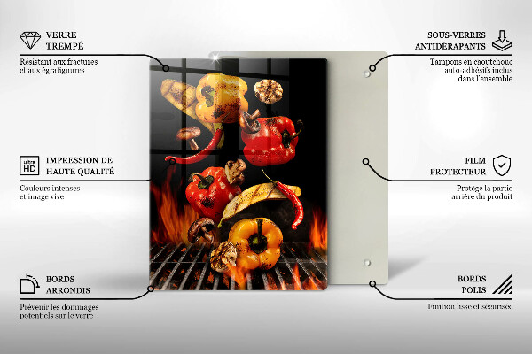 Chopping board glass Vegetables on the grill