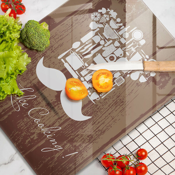 Chopping board glass Inscription and like cooking