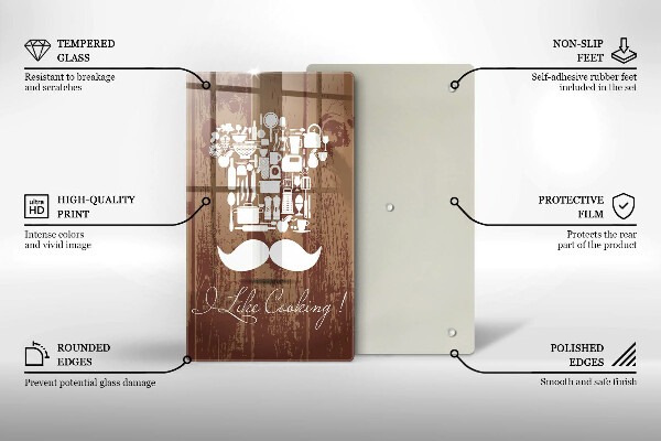 Chopping board glass Inscription and like cooking