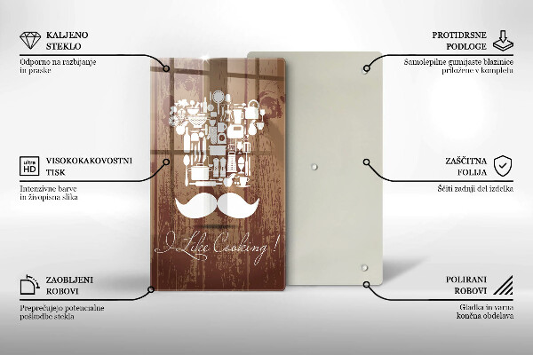 Chopping board glass Inscription and like cooking