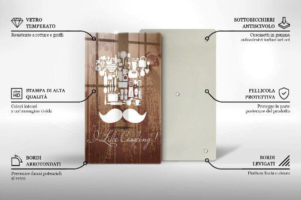 Chopping board glass Inscription and like cooking