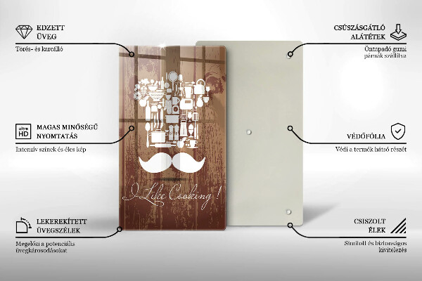 Chopping board glass Inscription and like cooking