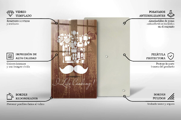 Chopping board glass Inscription and like cooking