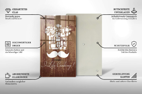 Chopping board glass Inscription and like cooking