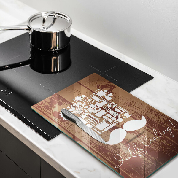 Chopping board glass Inscription and like cooking