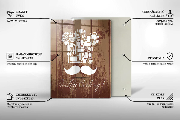 Chopping board glass Inscription and like cooking