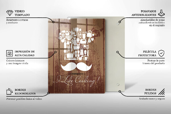 Chopping board glass Inscription and like cooking