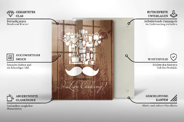 Chopping board glass Inscription and like cooking