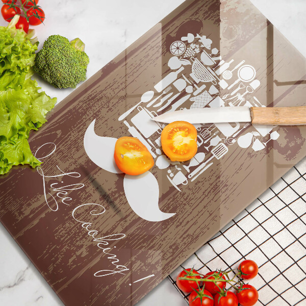 Chopping board glass Inscription and like cooking